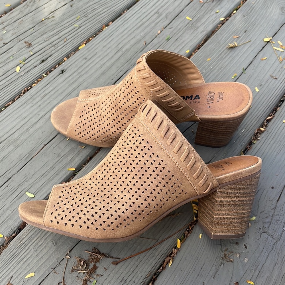 Tan fall healed mules! Slip on!